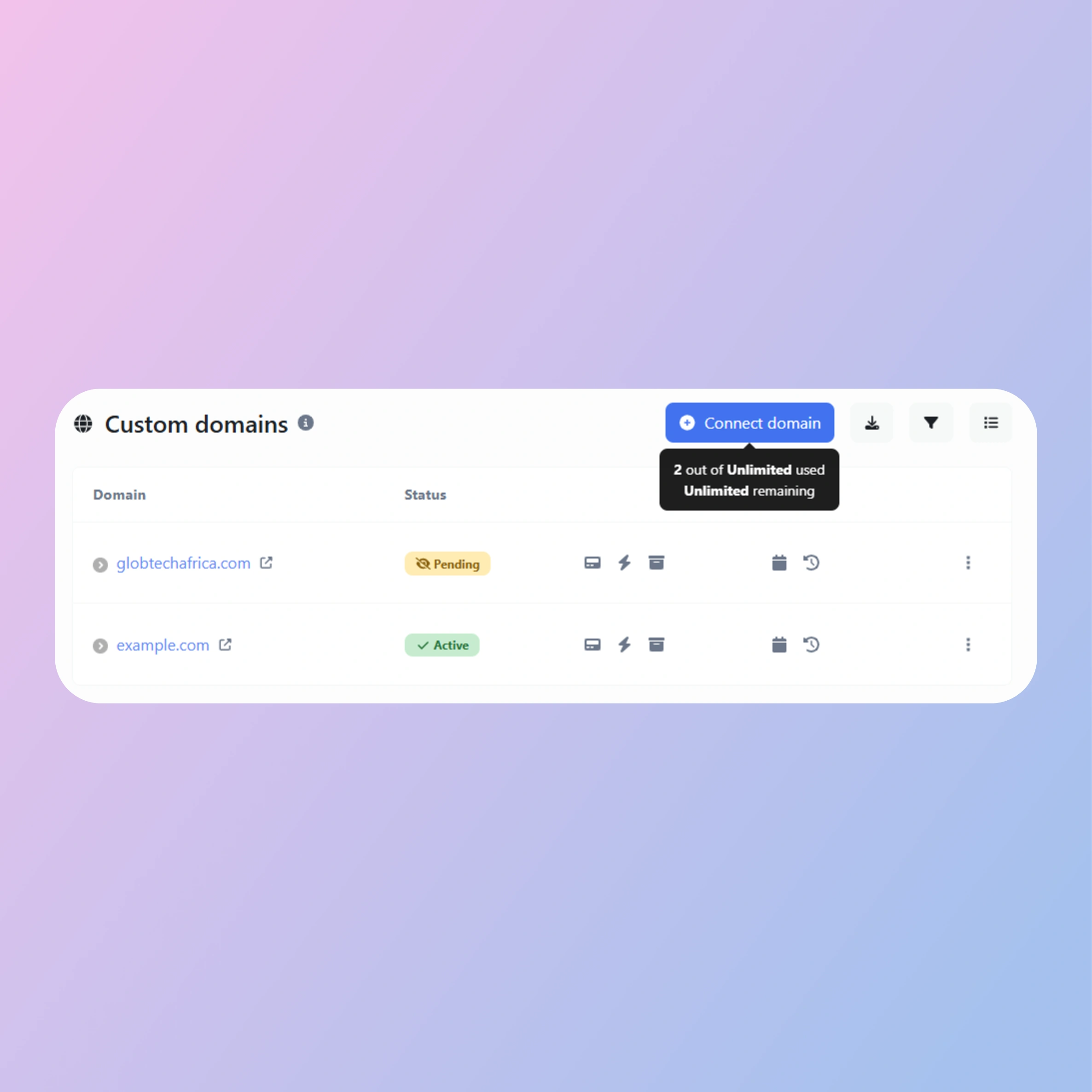 Screenshot of the app custom domains feature for audits