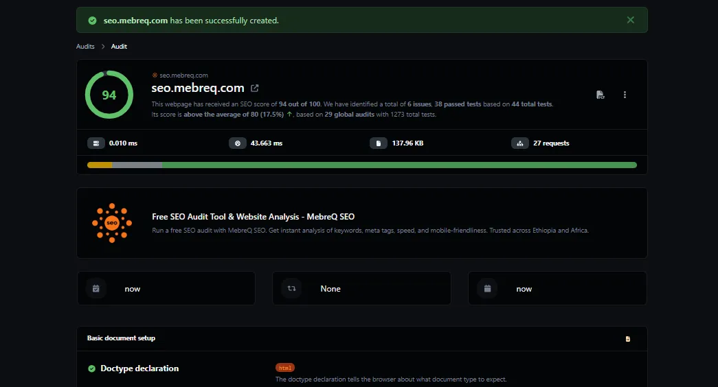 Screenshot of the app dashboard